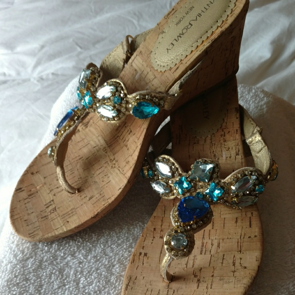 Cynthia Rowley Blue Crystal Wedge Sandals